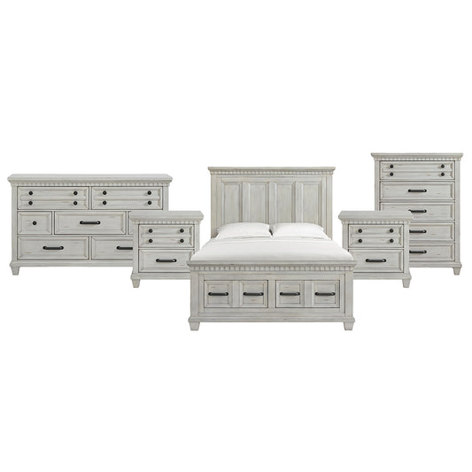 Picket House Furnishings - Windom Queen Storage 5PC Bedroom Set in Antique White - B-10530-7-QSB-NSDRC view 1