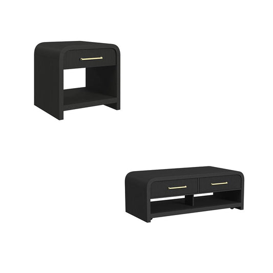 Picket House Furnishings - Woodridge 2PC Occasional Table Set in Black with Grain-Coffee Table & End Table - T-14440-8W-2PC veiw 1