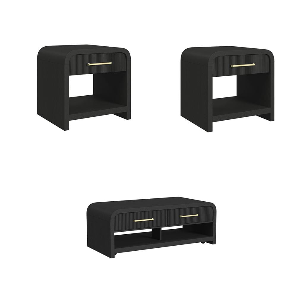 Picket House Furnishings - Woodridge 3PC Occasional Table Set in Black with Grain-Coffee Table & Two End Table - T-14440-8W-3PC veiw 1