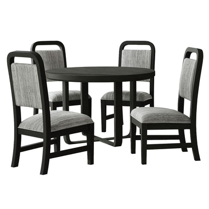 Picket House Furnishings - Woodridge  5PC Standard Height Dining Set in Black with Grain-Round Table and Four Grey Fabric Chairs - D-14440-8W-RDT-5PC