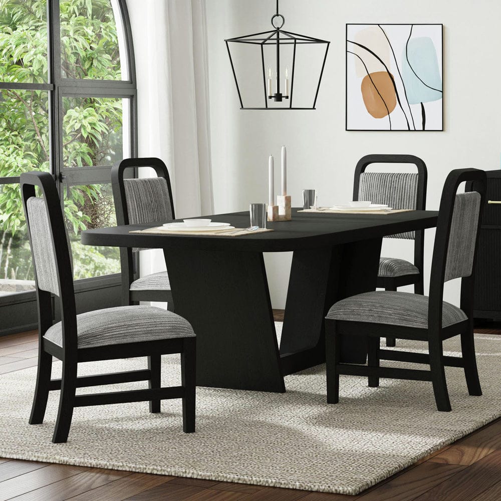 Picket House Furnishings - Woodridge  5PC Standard Height Dining Set in Black with Grain-Table and Four Grey Fabric Chairs - D-14440-8W-DT-5PC view 1
