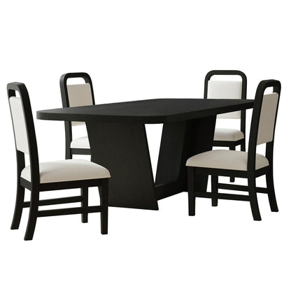 Picket House Furnishings - Woodridge  5PC Standard Height Dining Set in Black with Grain-Table and Four White Fabric Chairs - D-14440-8W-DTSC2-5PC view 1
