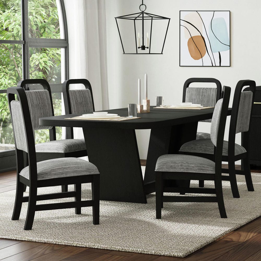 Picket House Furnishings - Woodridge  7PC Standard Height Dining Set in Black with Grain-Table and Six Grey Fabric Chairs - D-14440-8W-DT-7PC view 1