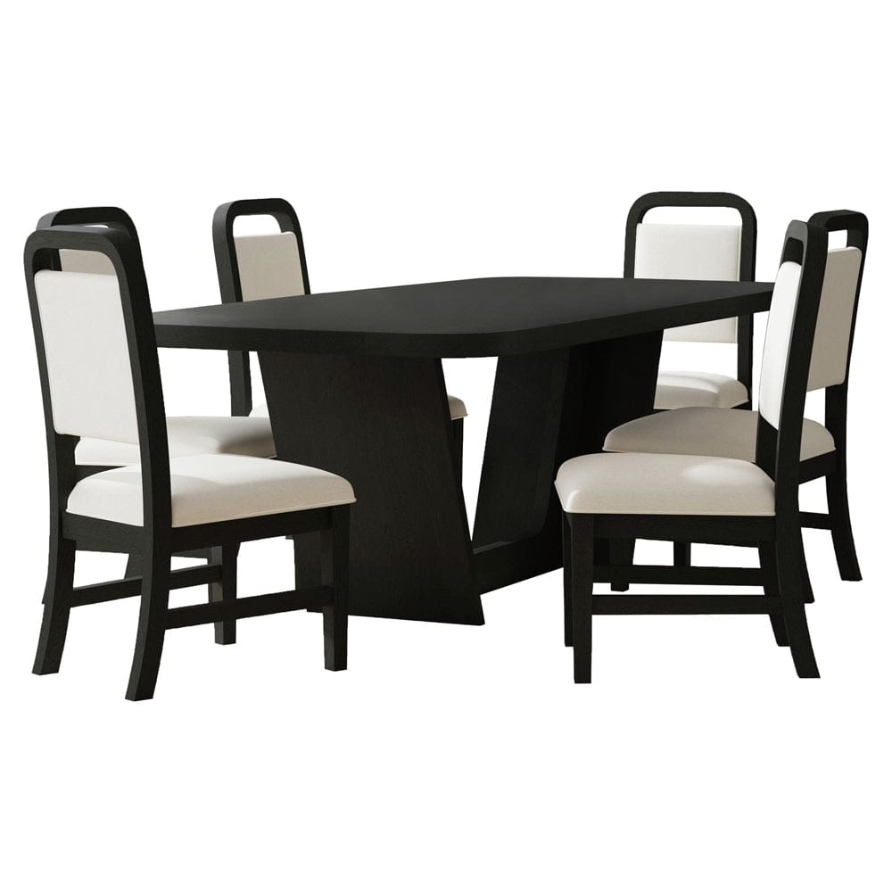 Picket House Furnishings - Woodridge  7PC Standard Height Dining Set in Black with Grain-Table and Six White Fabric Chairs - D-14440-8W-DTSC2-7PC view 1