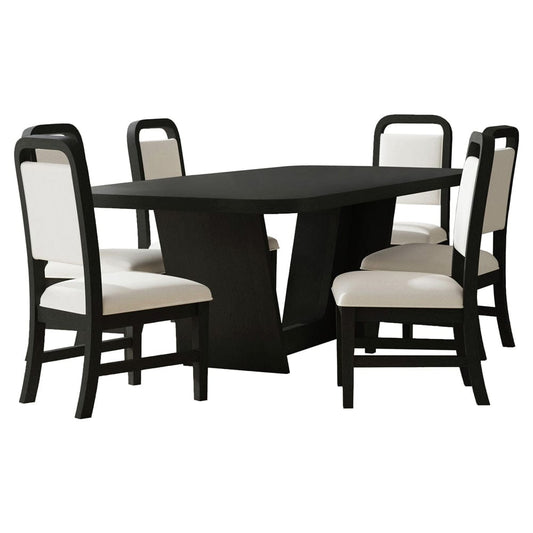 Picket House Furnishings - Woodridge  7PC Standard Height Dining Set in Black with Grain-Table and Six White Fabric Chairs - D-14440-8W-DTSC2-7PC view 1
