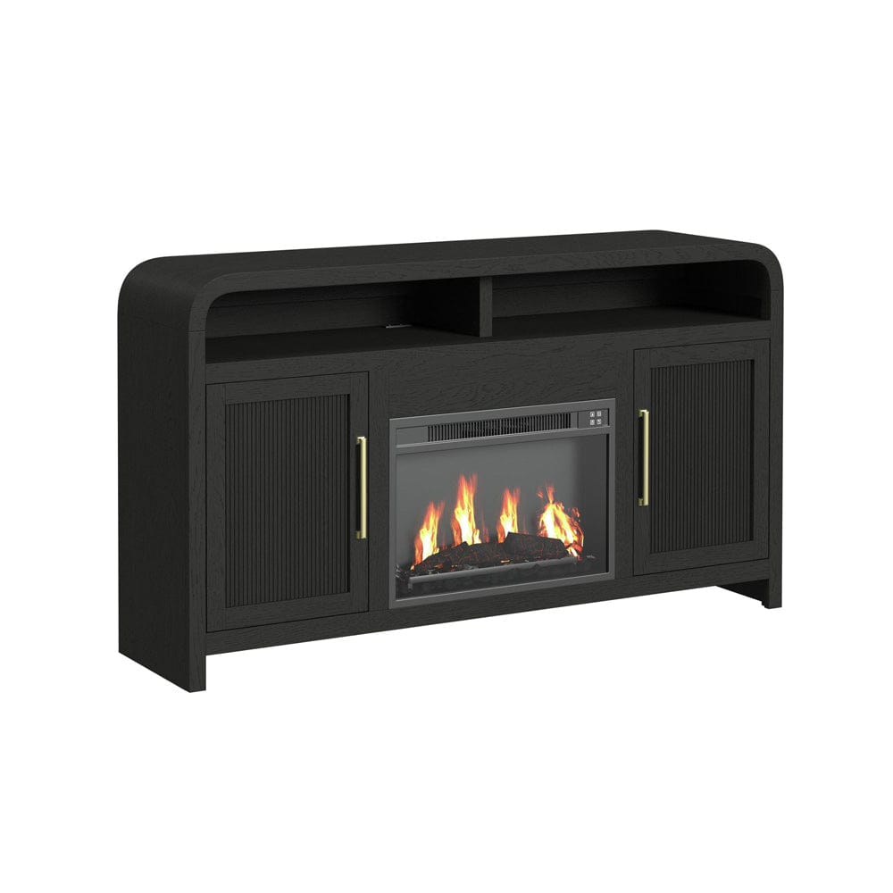 Picket House Furnishings - Woodridge Complete Fireplace Cabinet in Black with Grain - Single Pack - LA-14440-8W-FP view 1