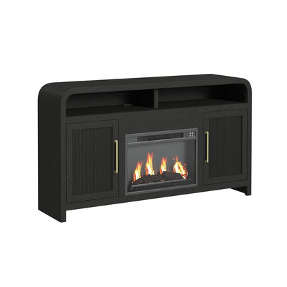 Picket House Furnishings - Woodridge Complete Fireplace Cabinet in Black with Grain - Single Pack - LA-14440-8W-FP view 1