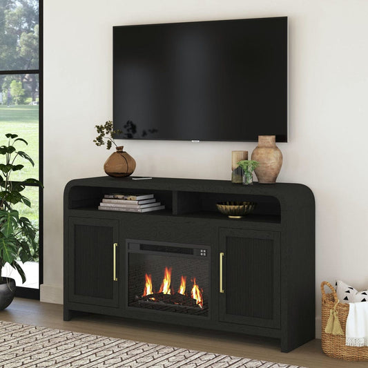 Picket House Furnishings - Woodridge Complete Fireplace Cabinet in Black with Grain - Single Pack - LA-14440-8W-FP view 2