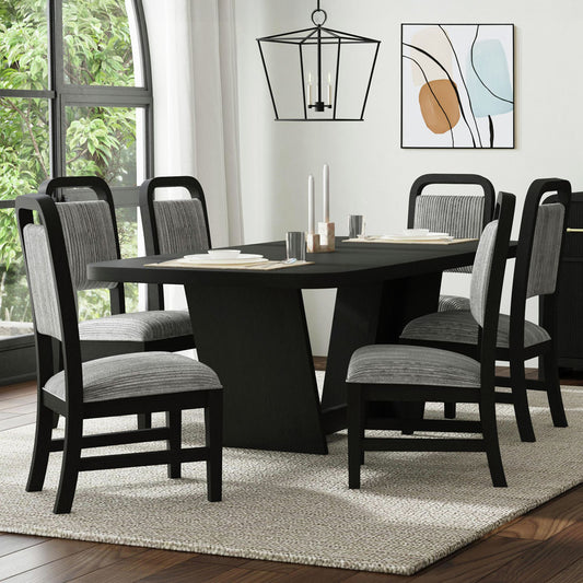 Picket House Furnishings - Woodridge  Dining Side Chair with Grey Fabric in Black with Grain (2 Per Carton) - D-14440-8W-SC view 2