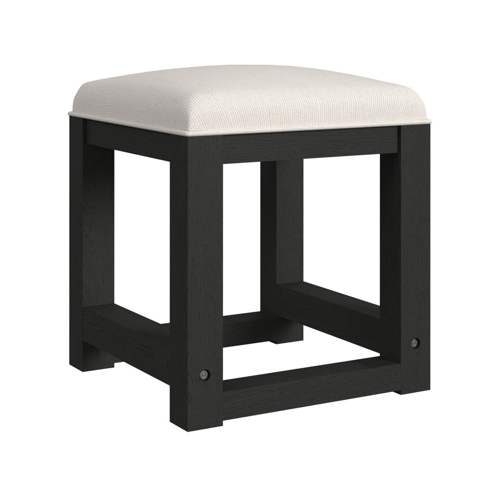 Picket House Furnishings - Woodridge Dressing Stool with White Fabric in Black with Grain - V-14440-8W-DST view 1