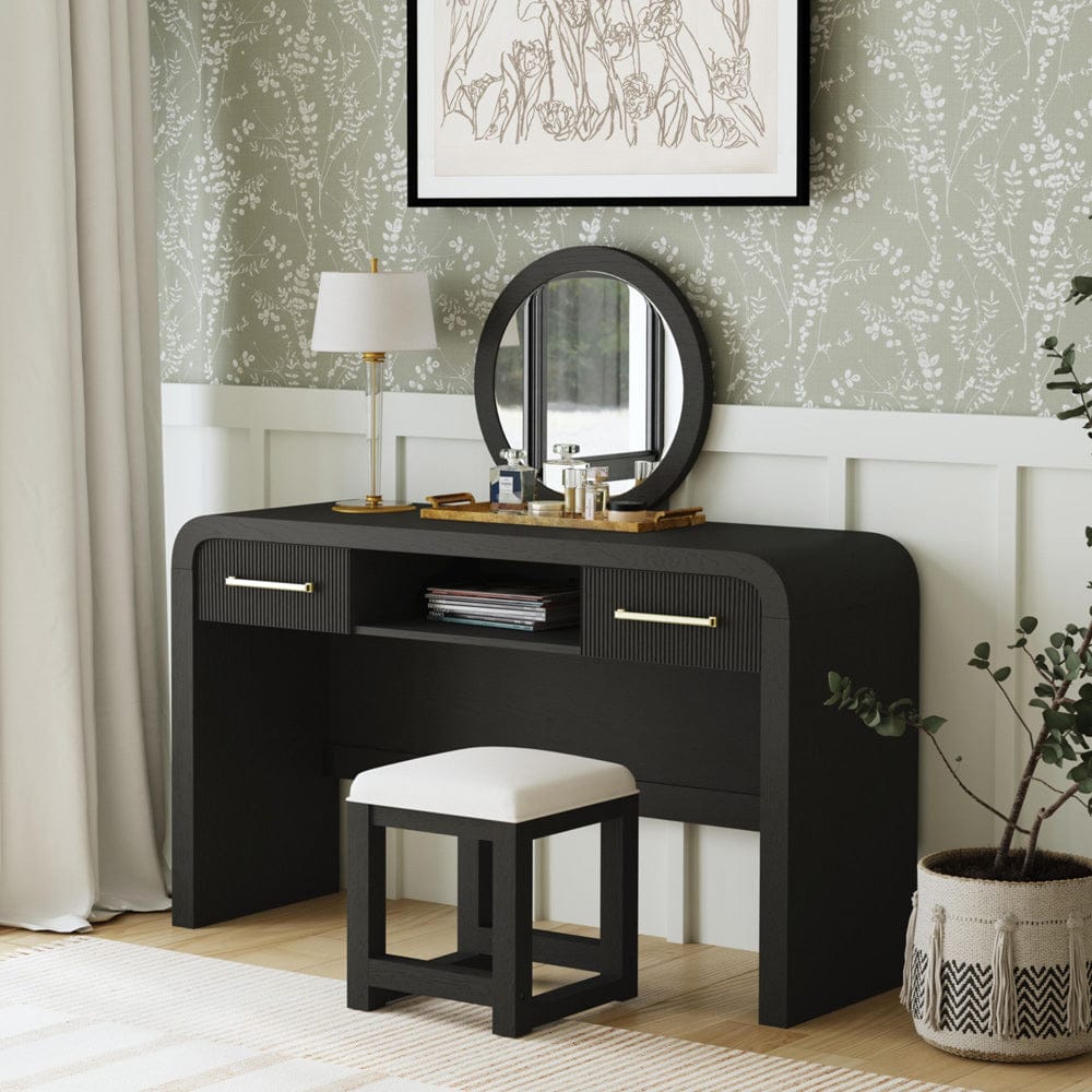 Picket House Furnishings - Woodridge Dressing Table and Mirror in Black with Grain - V-14440-8W-DTC view 3