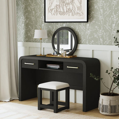 Picket House Furnishings - Woodridge Dressing Table and Mirror in Black with Grain - V-14440-8W-DTC view 3