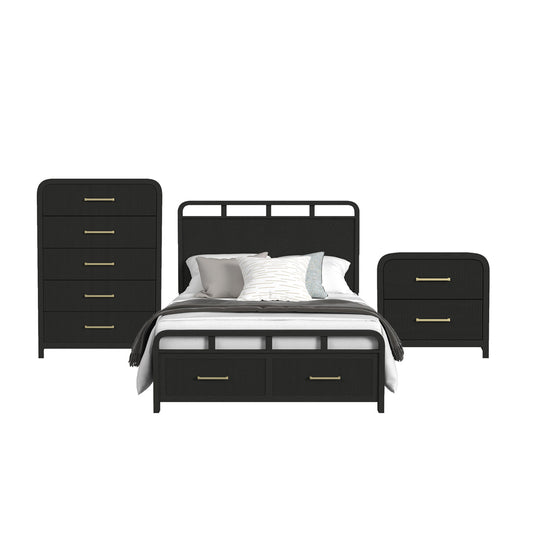 Picket House Furnishings - Woodridge Full Storage 3PC Bedroom Set in Black with Grain - B-14440-8W-FSB-3PC view 1