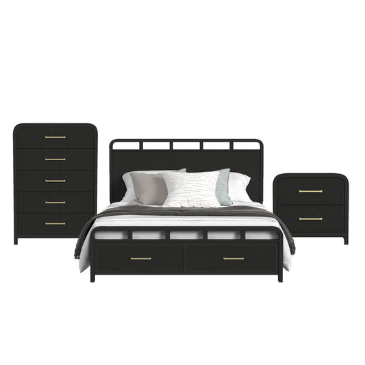 Picket House Furnishings - Woodridge King Storage 3PC Bedroom Set in Black with Grain - B-14440-8W-KSB-3PC view 1