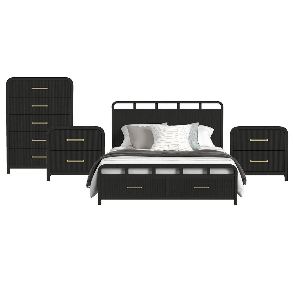 Picket House Furnishings - Woodridge King Storage 4PC Bedroom Set in Black with Grain - B-14440-8W-KSB-NSCH view 1