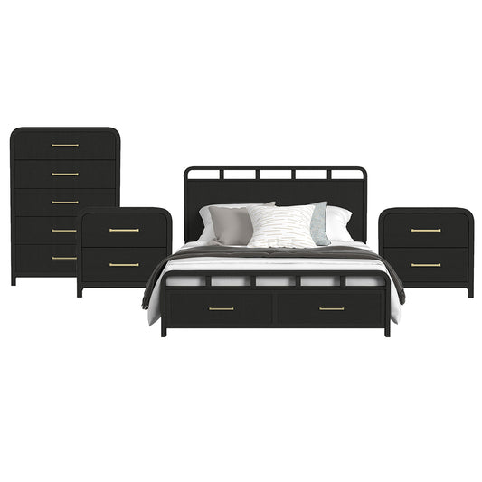 Picket House Furnishings - Woodridge King Storage 4PC Bedroom Set in Black with Grain - B-14440-8W-KSB-NSCH view 1