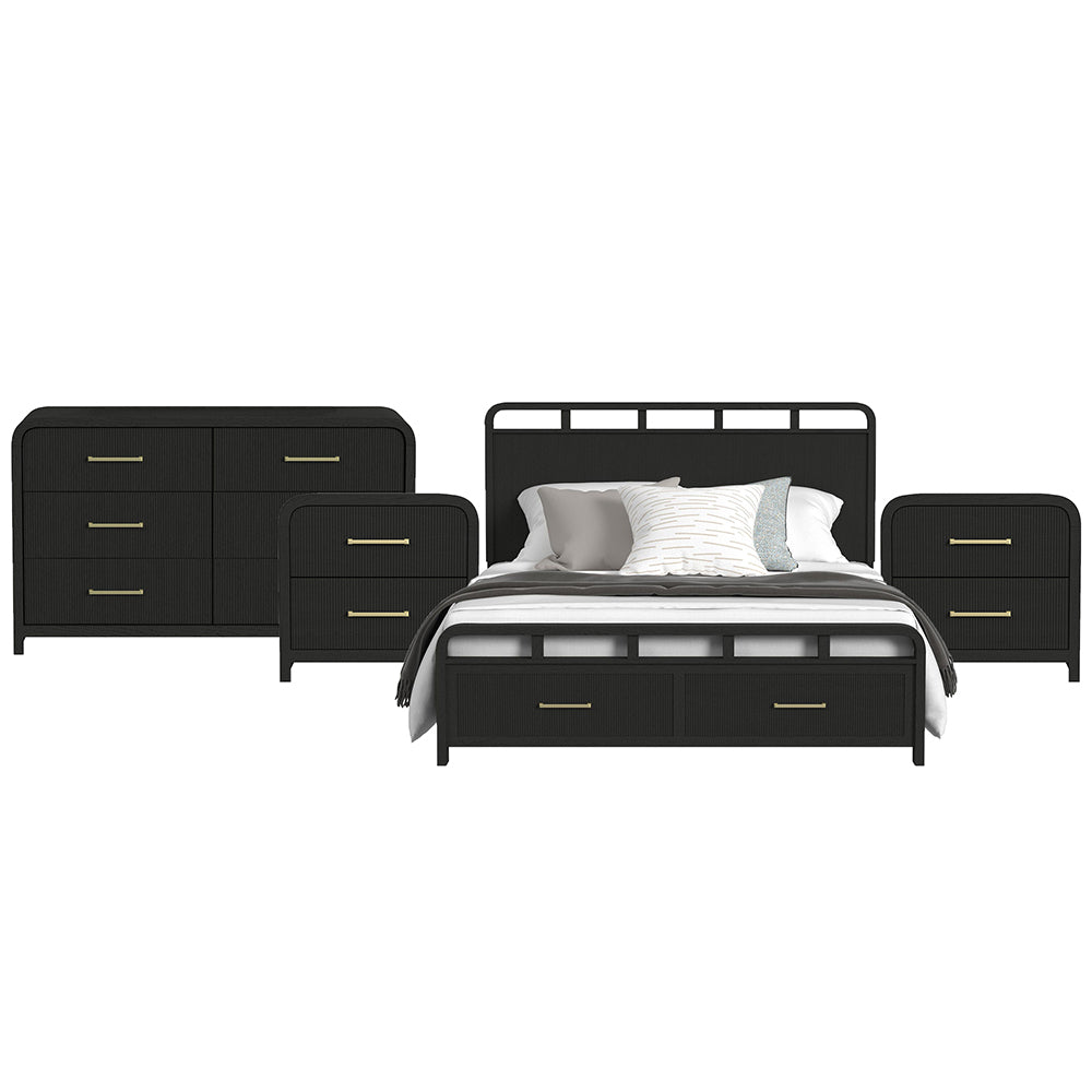 Picket House Furnishings - Woodridge King Storage 4PC Bedroom Set in Black with Grain - B-14440-8W-KSB-NSDR view 1