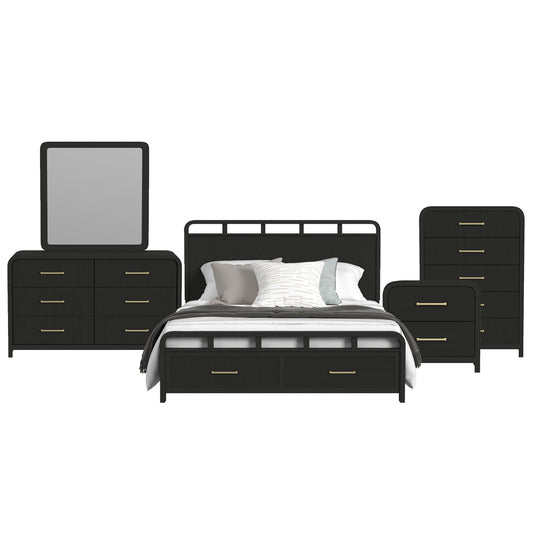 Picket House Furnishings - Woodridge  King Storage 5PC Bedroom Set in Black with Grain - B-14440-8W-KSB-5PC view 1