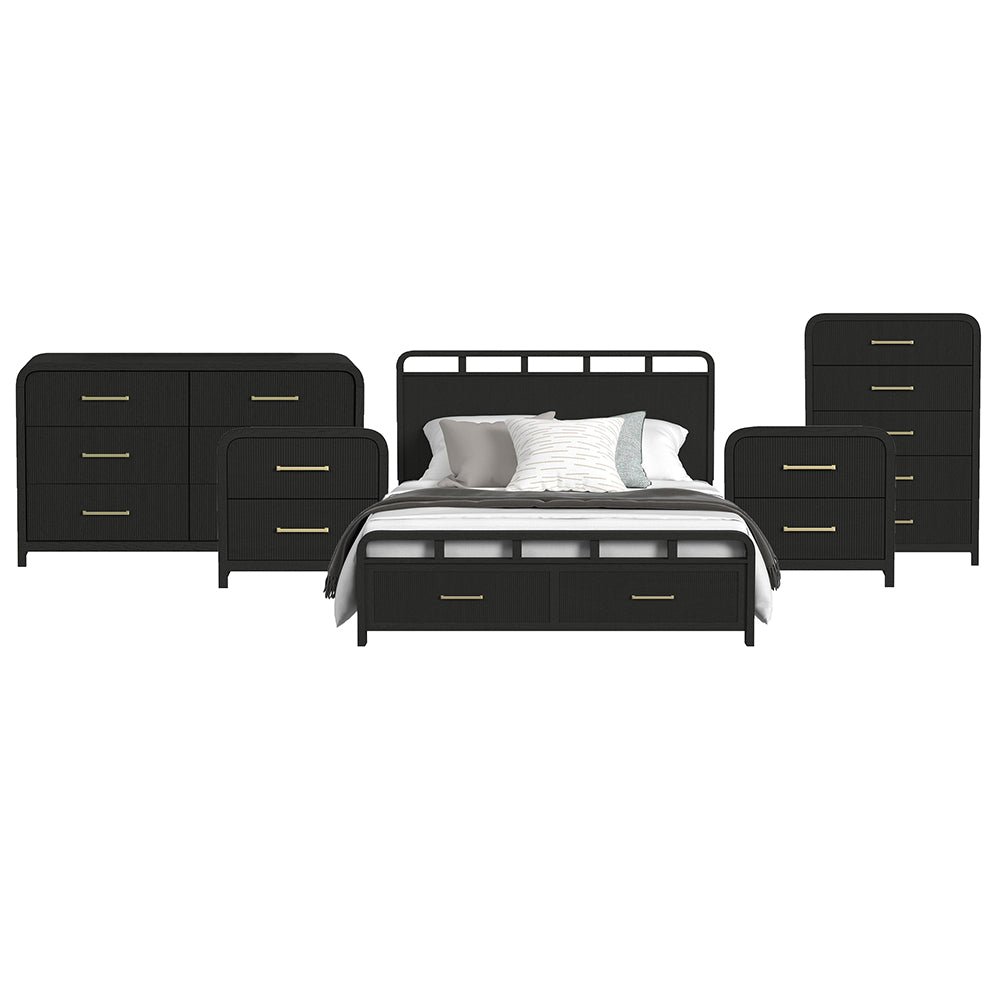 Picket House Furnishings - Woodridge King Storage 5PC Bedroom Set in Black with Grain - B-14440-8W-KSB-NSDRC view 1
