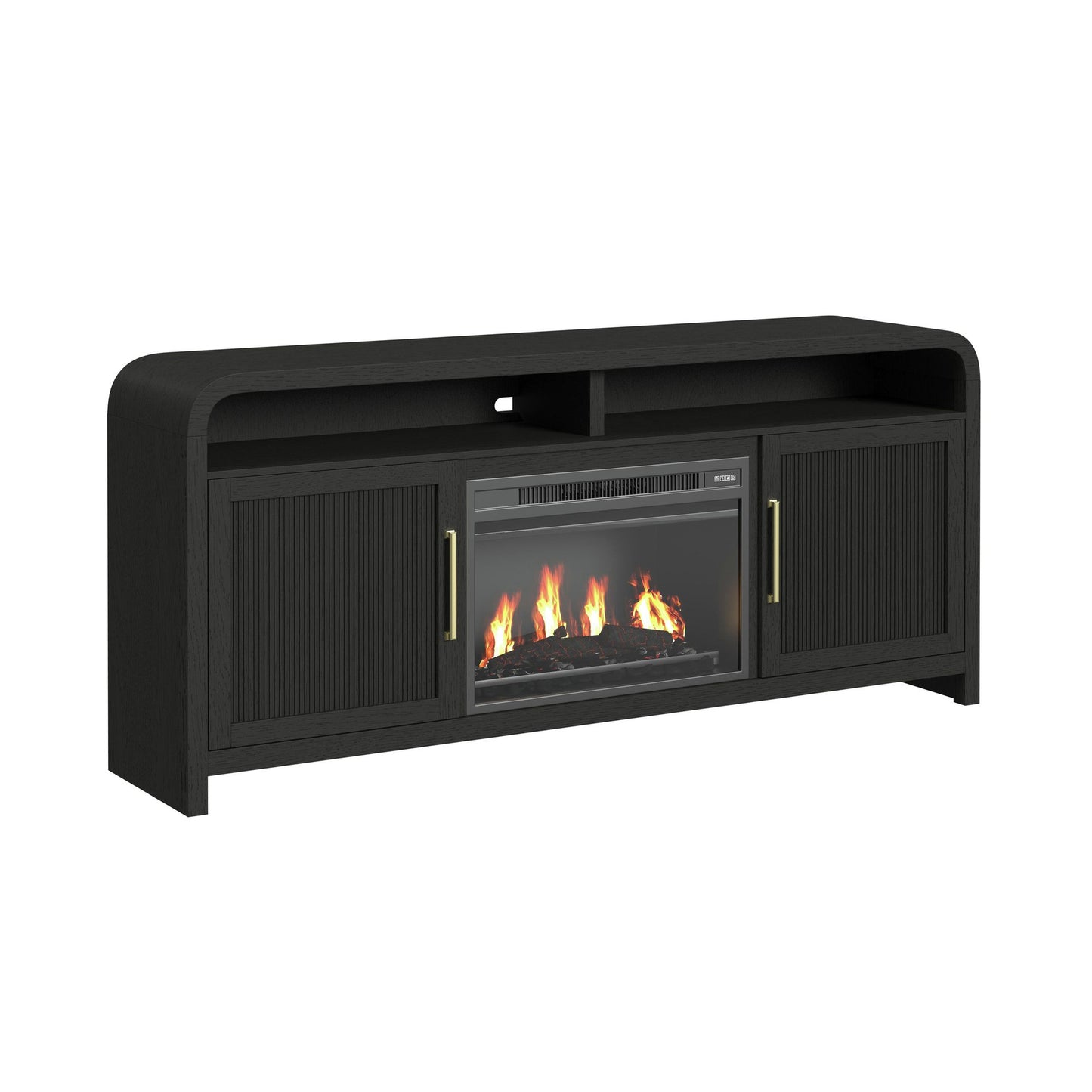 Picket House Furnishings - Woodridge KIT - 70" TV Console in Black with Grain w/23" Fireplace Insert (Ships in 2 Boxes) - LA-14440-8W-TV1FPK view 1