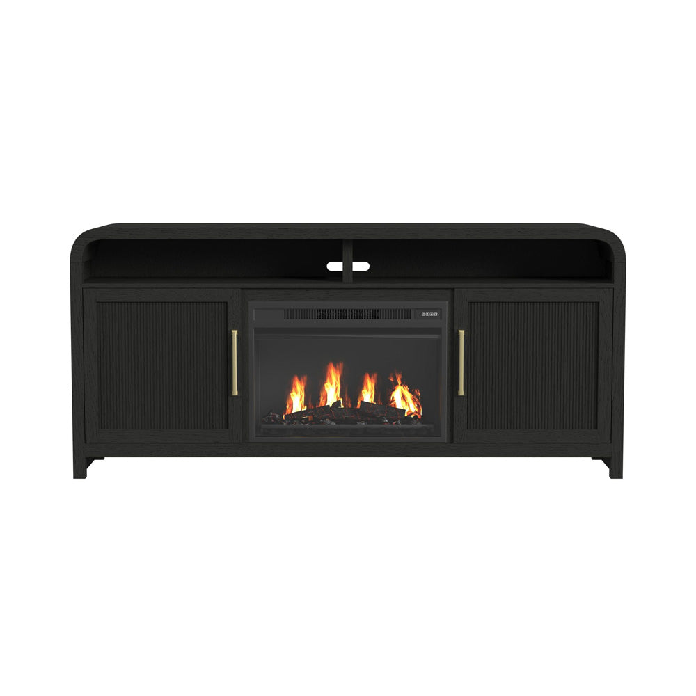 Picket House Furnishings - Woodridge KIT - 70" TV Console in Black with Grain w/23" Fireplace Insert (Ships in 2 Boxes) - LA-14440-8W-TV1FPK view 2