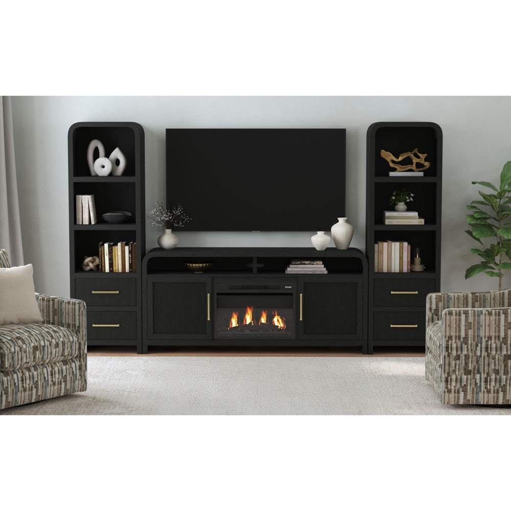 Picket House Furnishings - Woodridge KIT - 70" TV Console in Black with Grain w/23" Fireplace Insert (Ships in 2 Boxes) - LA-14440-8W-TV1FPK view 3