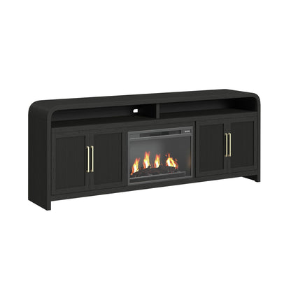 Picket House Furnishings - Woodridge KIT - 82" TV Console in Black with Grain w/23" Fireplace Insert (Ships in 2 Boxes) - LA-14440-8W-TV3FPK view 1