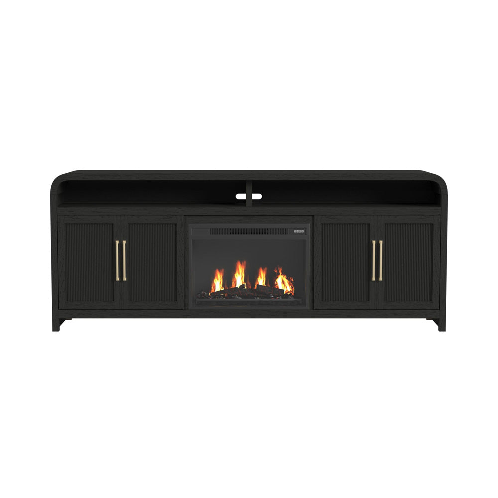 Picket House Furnishings - Woodridge KIT - 82" TV Console in Black with Grain w/23" Fireplace Insert (Ships in 2 Boxes) - LA-14440-8W-TV3FPK view 2