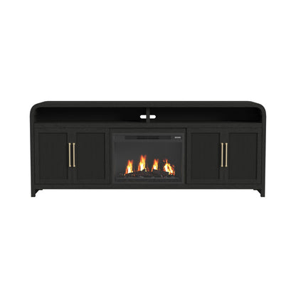 Picket House Furnishings - Woodridge KIT - 82" TV Console in Black with Grain w/23" Fireplace Insert (Ships in 2 Boxes) - LA-14440-8W-TV3FPK view 2