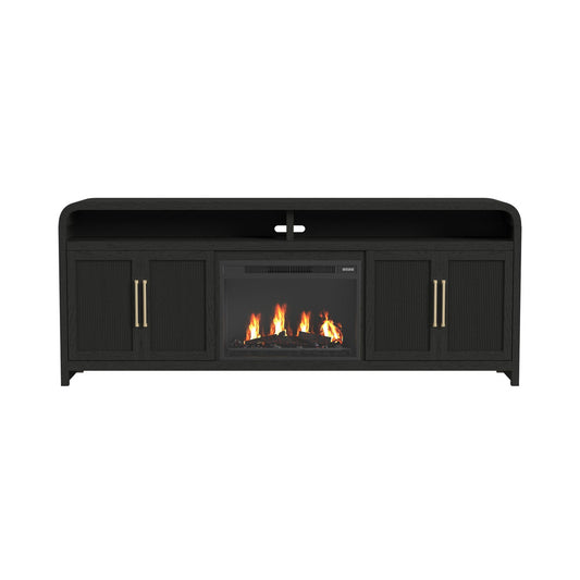 Picket House Furnishings - Woodridge KIT - 82" TV Console in Black with Grain w/23" Fireplace Insert (Ships in 2 Boxes) - LA-14440-8W-TV3FPK view 2