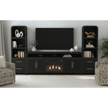 Picket House Furnishings - Woodridge KIT - 82" TV Console in Black with Grain w/23" Fireplace Insert (Ships in 2 Boxes) - LA-14440-8W-TV3FPK view 3