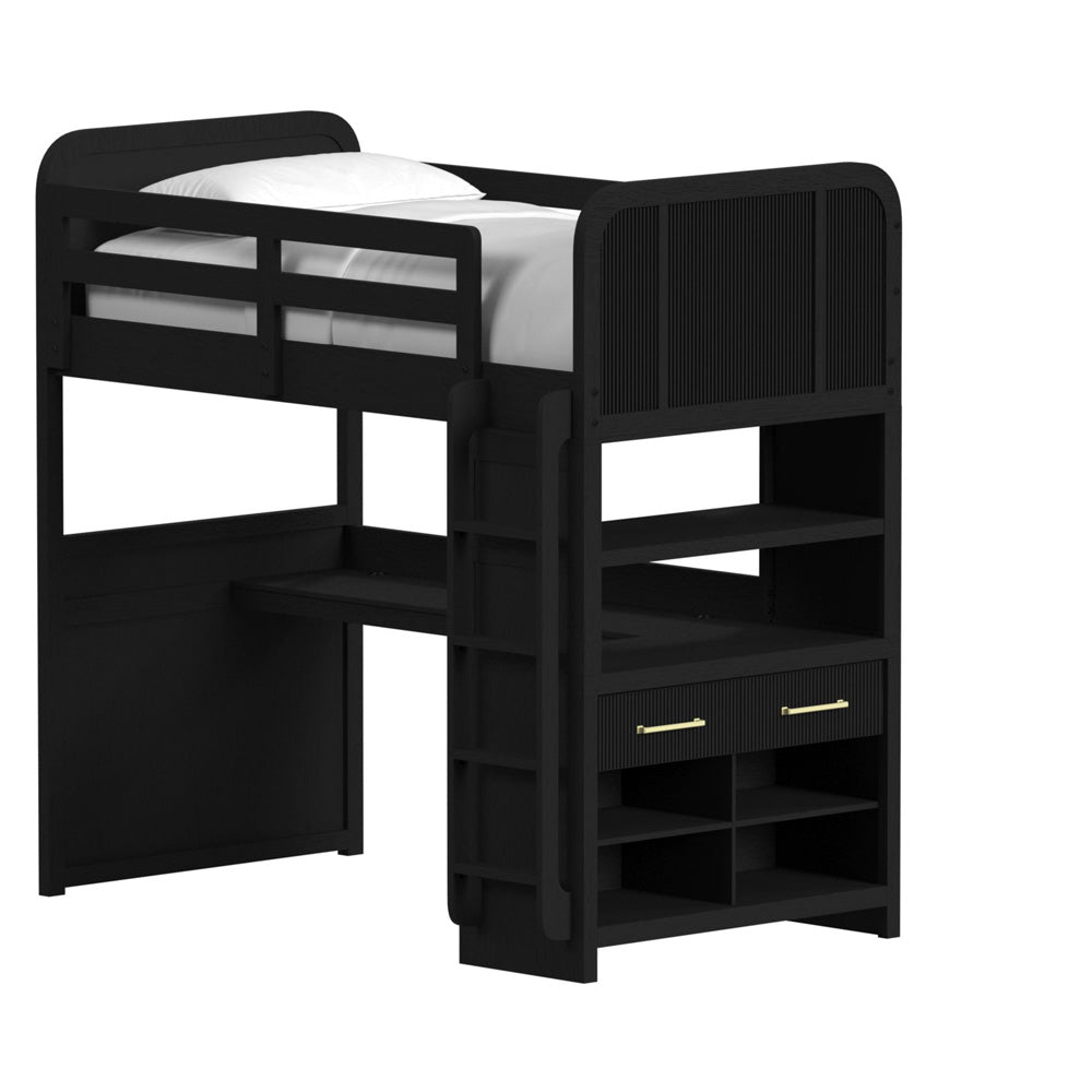 Picket House Furnishings - Woodridge Loft Complete Bunk Bed in Black with Grain - Y-14440-8W-LB view 1