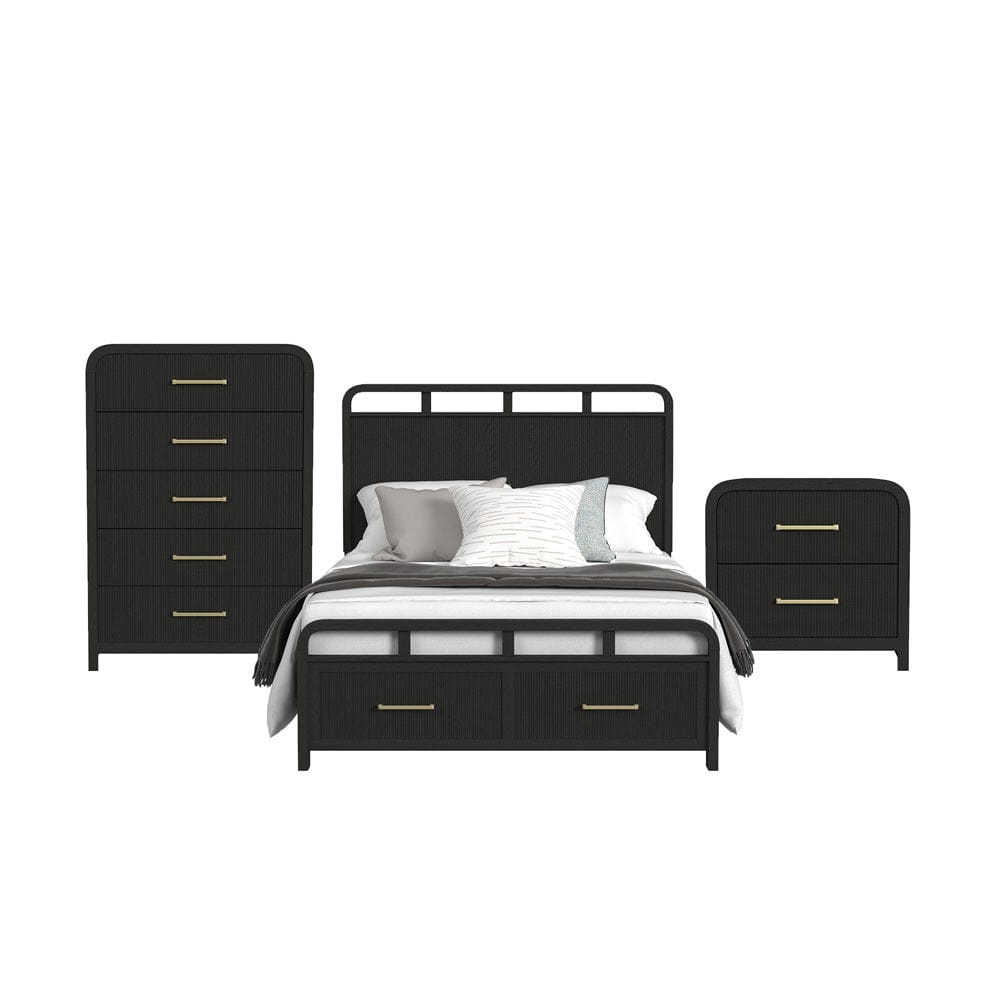 Picket House Furnishings - Woodridge  Queen Storage 3PC Bedroom Set in Black with Grain - B-14440-8W-QSB-3PC view 1