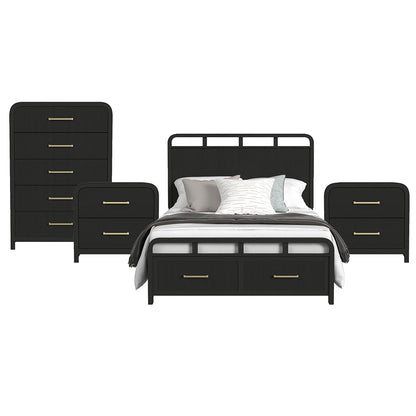Picket House Furnishings - Woodridge Queen Storage 4PC Bedroom Set in Black with Grain - B-14440-8W-QSB-NSCH view 1