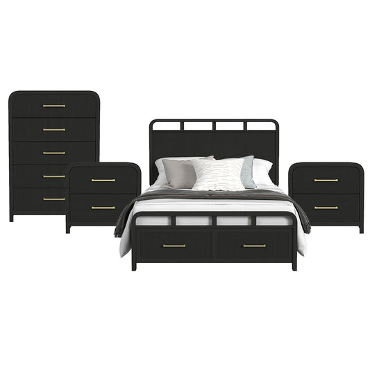 Picket House Furnishings - Woodridge Queen Storage 4PC Bedroom Set in Black with Grain - B-14440-8W-QSB-NSCH view 1