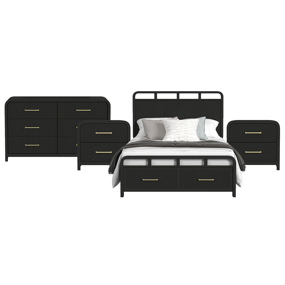 Picket House Furnishings - Woodridge Queen Storage 4PC Bedroom Set in Black with Grain - B-14440-8W-QSB-NSDR view 1