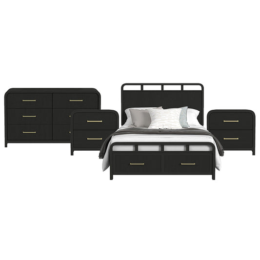 Picket House Furnishings - Woodridge Queen Storage 4PC Bedroom Set in Black with Grain - B-14440-8W-QSB-NSDR view 1