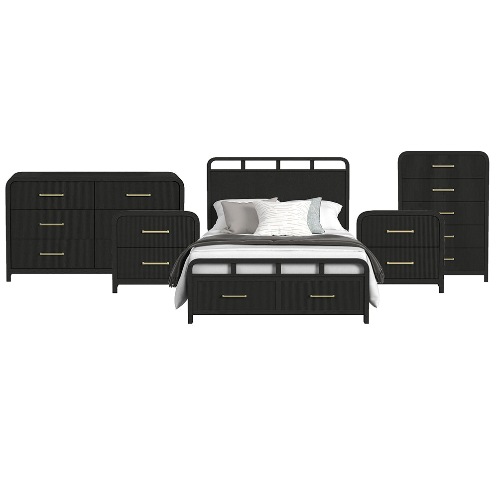 Picket House Furnishings - Woodridge Queen Storage 5PC Bedroom Set in Black with Grain - B-14440-8W-QSB-NSDRC view 1