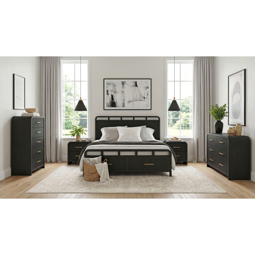 Picket House Furnishings - Woodridge Queen Storage 5PC Bedroom Set in Black with Grain - B-14440-8W-QSB-NSDRC view 3