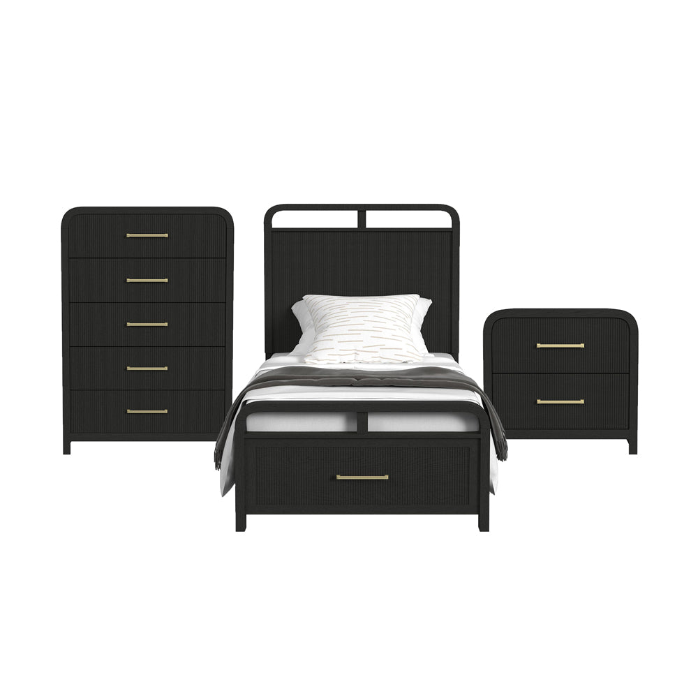 Picket House Furnishings - Woodridge  Twin Storage 3PC Bedroom Set in Black with Grain - B-14440-8W-TSB-3PC view 3