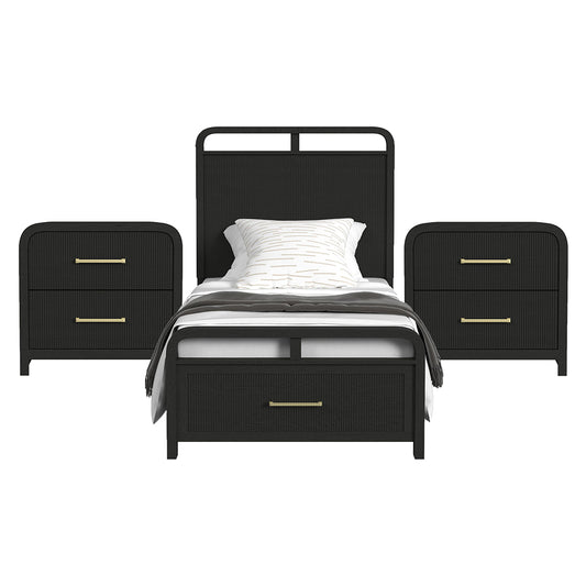 Picket House Furnishings - Woodridge Twin Storage 3PC Bedroom Set in Black with Grain - B-14440-8W-TSB-NS2 view 1