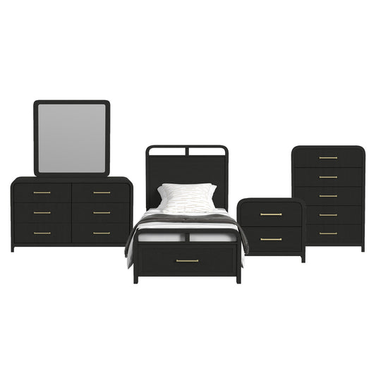 Picket House Furnishings - Woodridge  Twin Storage 5PC Bedroom Set in Black with Grain - B-14440-8W-TSB-5PC view 1