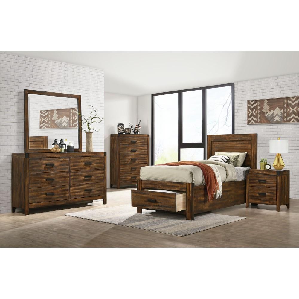Picket House Furnishings - Wren Twin 5PC Platform Storage Bedroom Set In Chestnut - WN100TSB5PC veiw 6