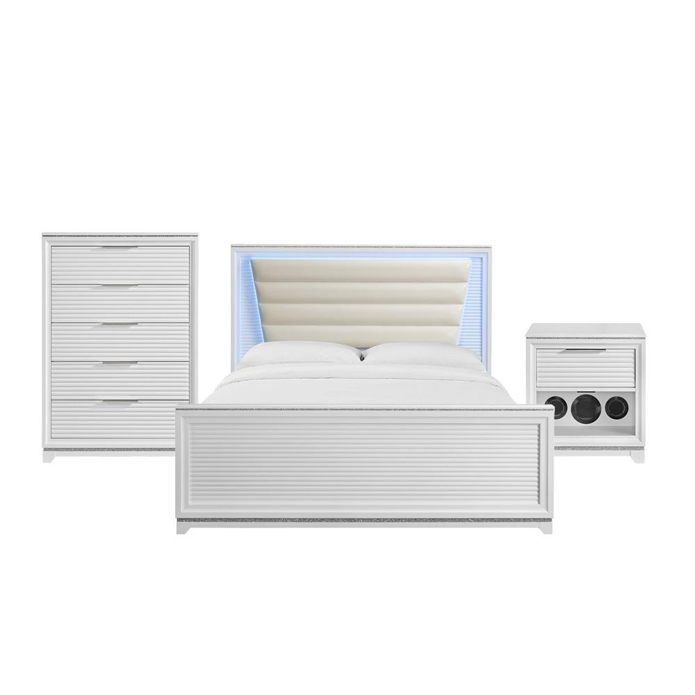 Picket House Furnishings - Xena King UPH 3PC Bedroom Set with Lights in White - B-14260-7-KUB-3PC veiw 1