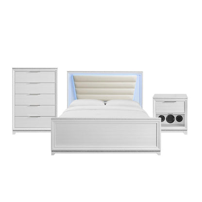Picket House Furnishings - Xena King UPH 3PC Bedroom Set with Lights in White - B-14260-7-KUB-3PC veiw 1