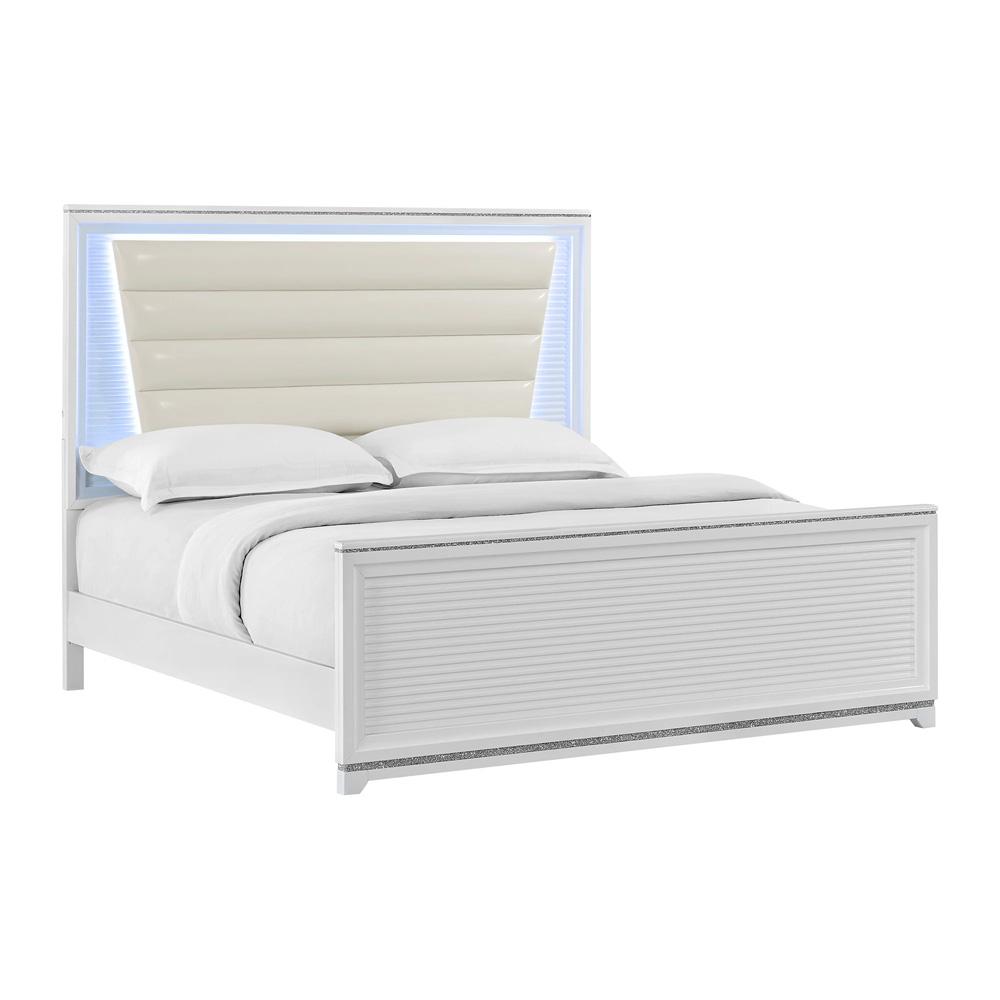Picket House Furnishings - Xena King UPH 3PC Bedroom Set with Lights in White - B-14260-7-KUB-3PC veiw 2