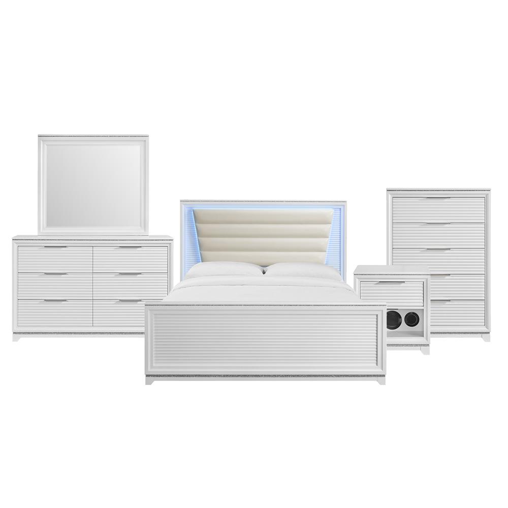 Picket House Furnishings - Xena King UPH 5PC Bedroom Set with Lights in White - B-14260-7-KUB-5PC veiw 1