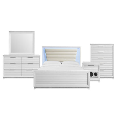 Picket House Furnishings - Xena King UPH 5PC Bedroom Set with Lights in White - B-14260-7-KUB-5PC veiw 1