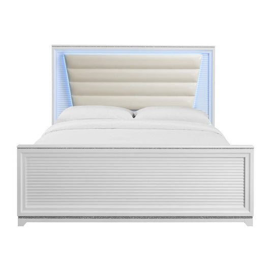 Picket House Furnishings - Xena King UPH Bed with Lights in White - B-14260-7-KUB veiw 2