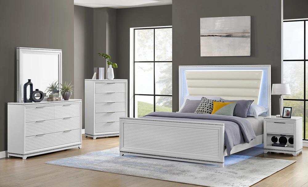 Picket House Furnishings - Xena King UPH Bed with Lights in White - B-14260-7-KUB veiw 5
